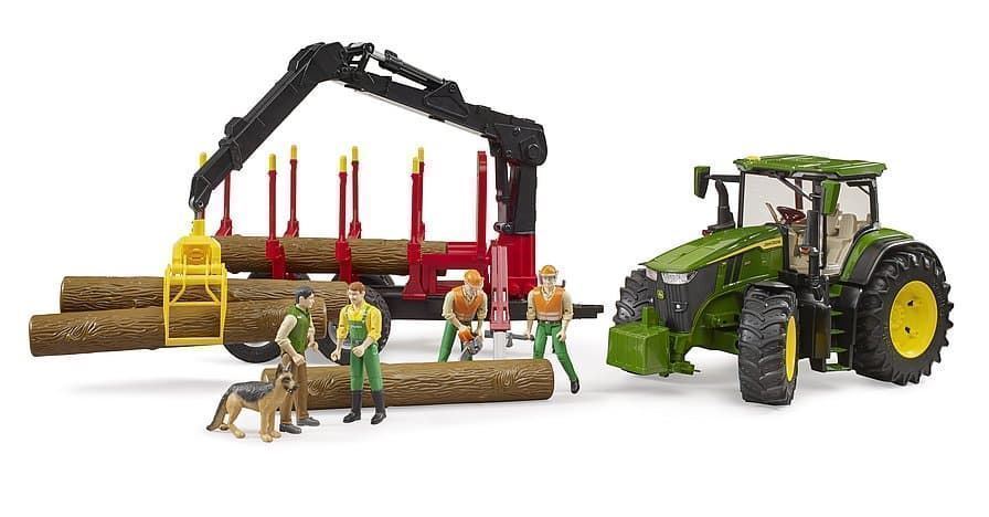 Tractor John Deere 7R con remolque autocargador y 4 troncos de árbol de juguete Bruder 03154 - Imagen 5