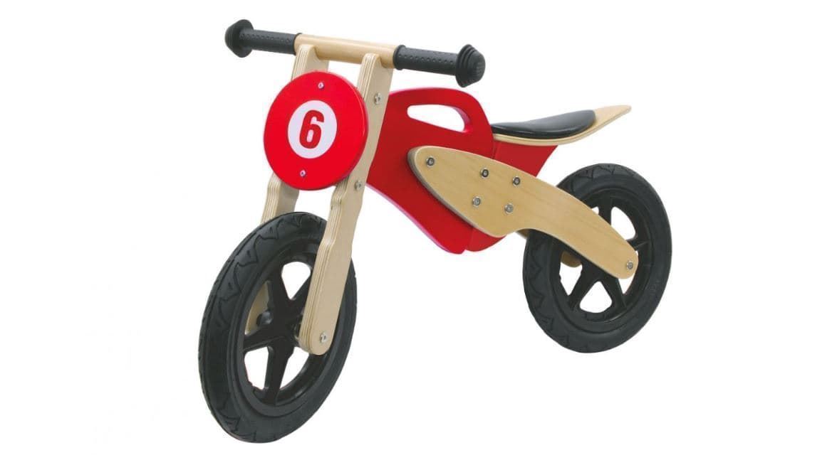 Bicicleta En Madera Moto Rojo De Juguete - Imagen 1