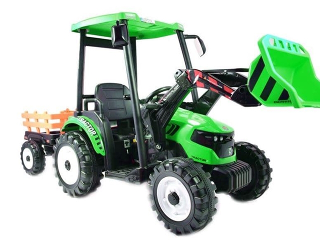 Nuevo tractor de batería 24V con pala y remolque