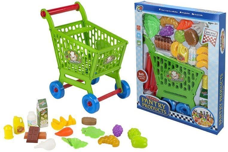 Carrito de la compra con alimentos de juguete