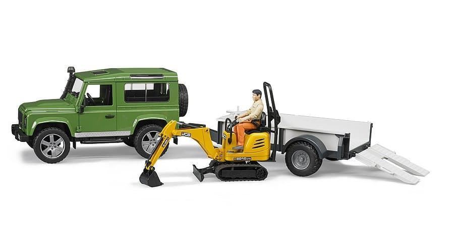 Coche De Juguete LAND ROVER + Remolque + Excavadora - Escala 1:16 BRUDER 02593 - Imagen 1