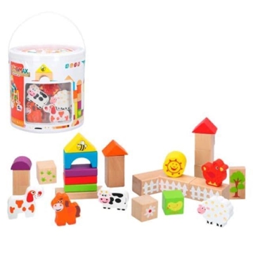 Cubo 50 bloques madera con animales woomax - Imagen 1