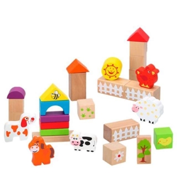 Cubo 50 bloques madera con animales woomax - Imagen 2