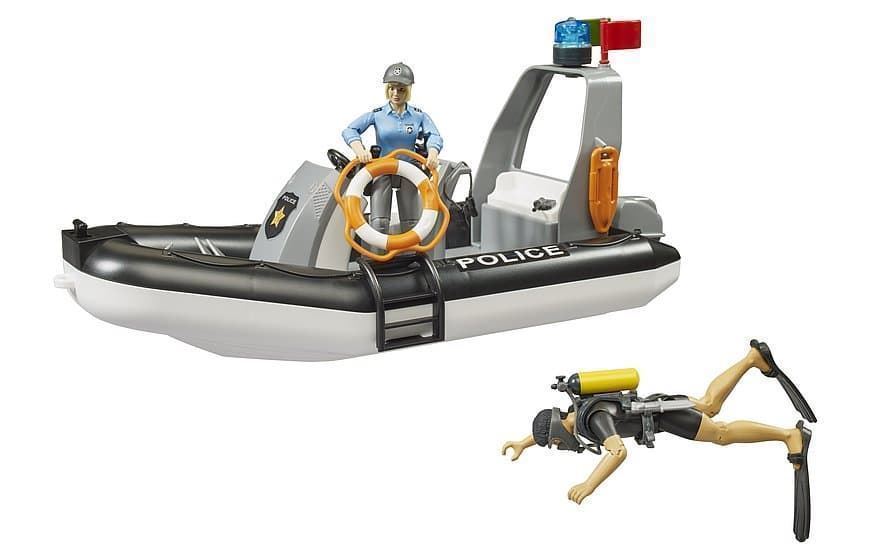 Furgoneta de policia RAM2500 pick up con remolque y bote de juguete BRUDER 02507 - Imagen 3