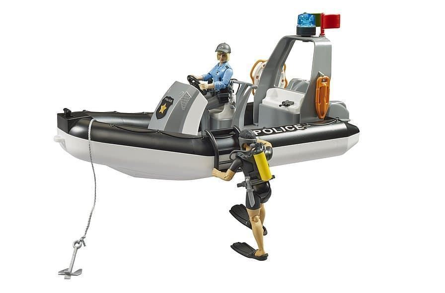 Furgoneta de policia RAM2500 pick up con remolque y bote de juguete BRUDER 02507 - Imagen 5