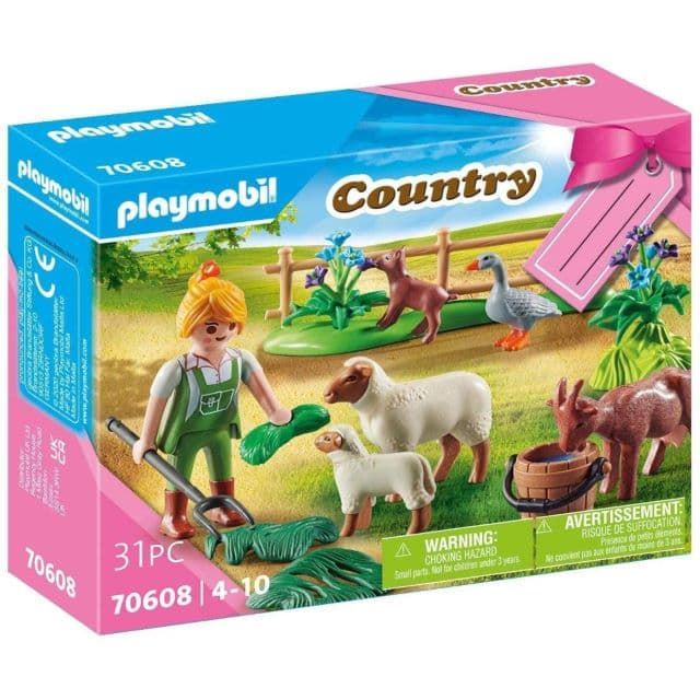 Granjera de juguete con animales playmobil 70608 - Imagen 1