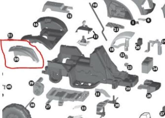 Guardabarros trasero derecho para tractor de batería John Deere Peg Perego - Imagen 1