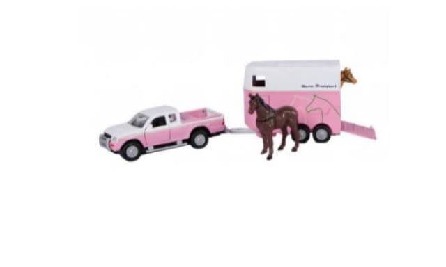 Mitsubishi L200 Con Remolque Para Caballos Rosa De Juguete Escala 1:32 - Imagen 1