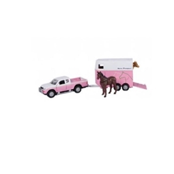 Mitsubishi L200 Con Remolque Para Caballos Rosa De Juguete Escala 1:32 - Imagen 1