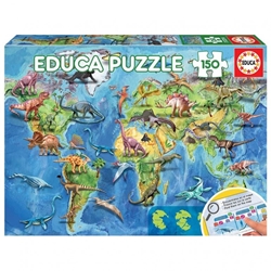 Puzzle 150 piezas mapamundi dinosaurios con lámina EDUCA 18997 - Imagen 1