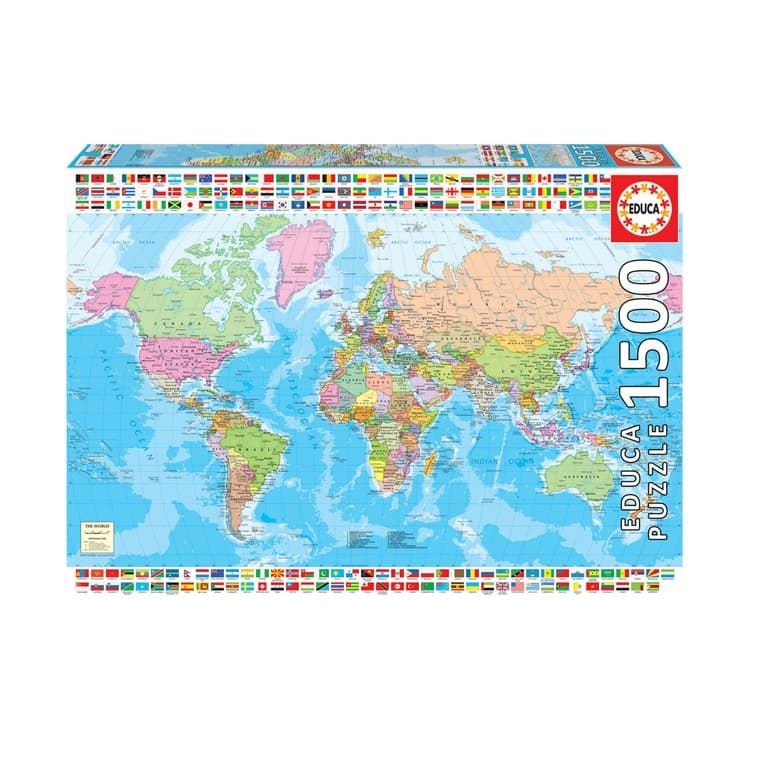 Puzzle 1500 piezas mapamundi político EDUCA 18500 - Imagen 1