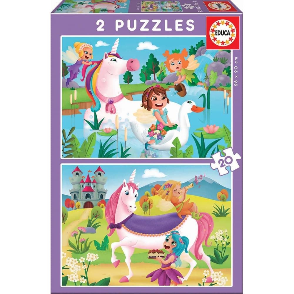 Puzzle infantil doble unicornios - hadas 20 piezas educa - Imagen 1