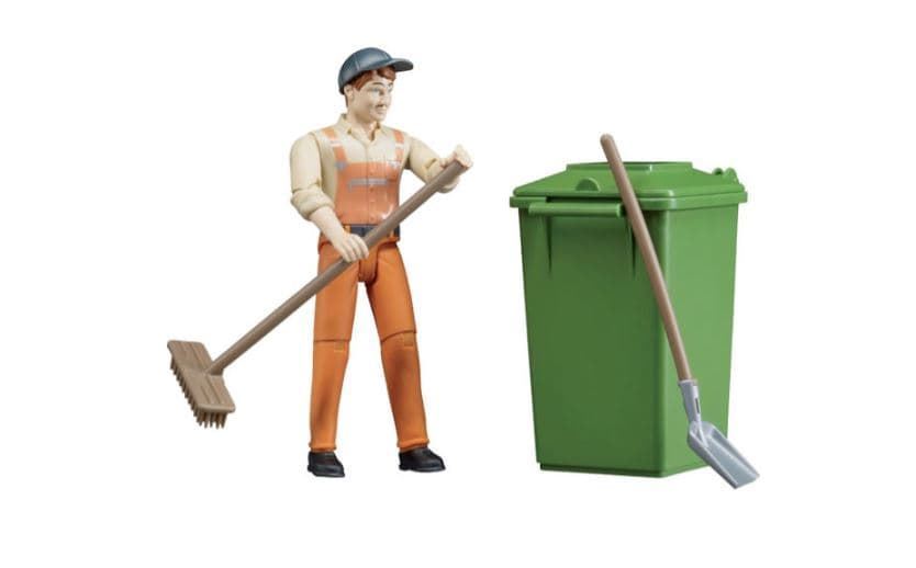 Trabajador Con Accesorios Para Eliminación De Residuos De Juguete Escala 1:16 Bruder 62140 - Imagen 1
