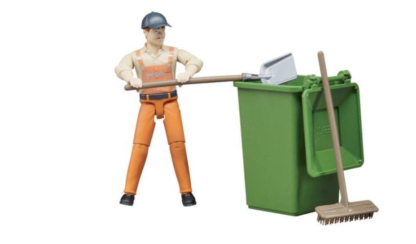 Trabajador Con Accesorios Para Eliminación De Residuos De Juguete Escala 1:16 Bruder 62140 - Imagen 2