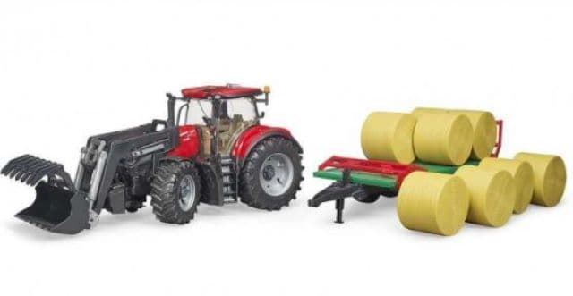 Tractor Case IH Optum 300CVX Con Pala Y Remolque De Pacas 1:16 BRUDER 03198 - Imagen 4