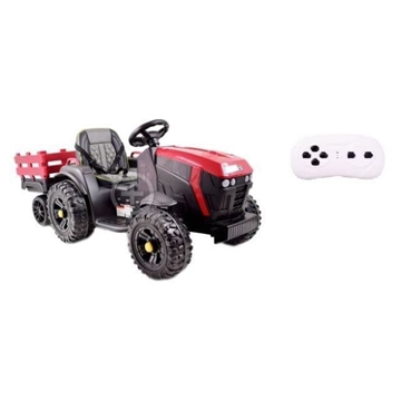 Tractor Con Remolque De Batería Rojo 12V Ruedas De Goma Y Mando Control Remoto - Imagen 1