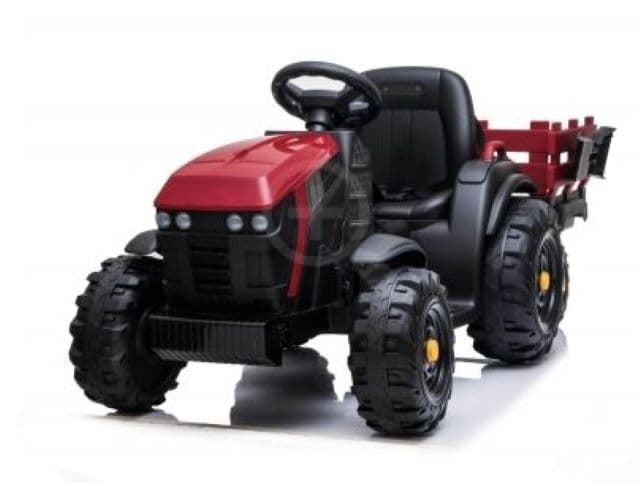 Tractor Con Remolque De Batería Rojo 12V Ruedas De Goma Y Mando Control Remoto - Imagen 2