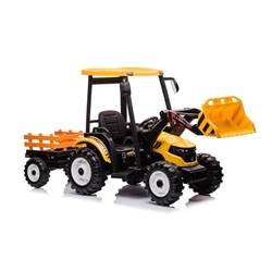 Tractor de batería 24V amarillo con pala delantera y remolque - Imagen 1