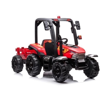Tractor de bateria 24V rojo con remolque y mando a distancia - Imagen 1