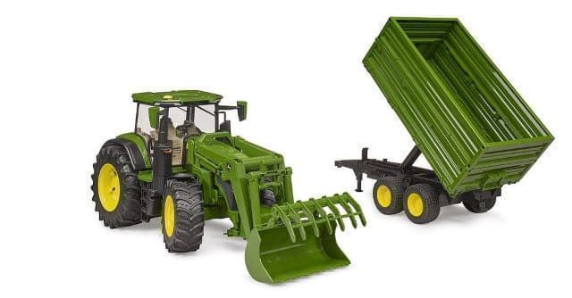 Tractor de juguete John Deere 7R 350 con pala delantera y remolque 03155 - Imagen 3