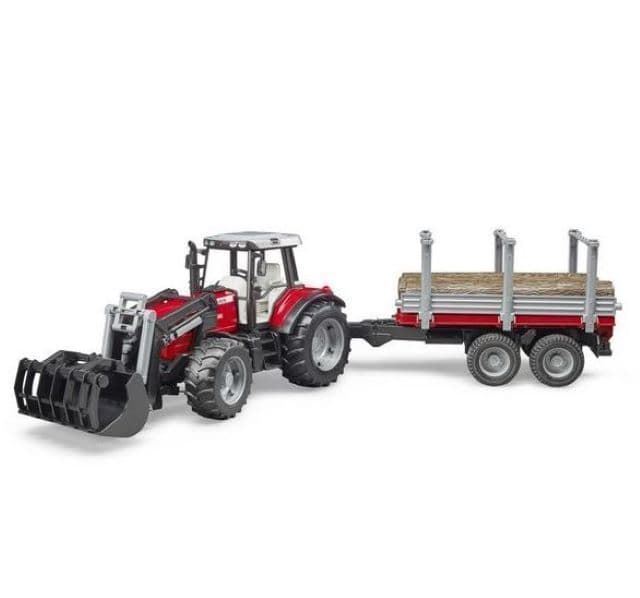 Tractor De Juguete MASSEY FERGUSON 7480 Con Pala Delantera Y Remolque De Madera Esc 1:16 BRUDER 02046 - Imagen 1