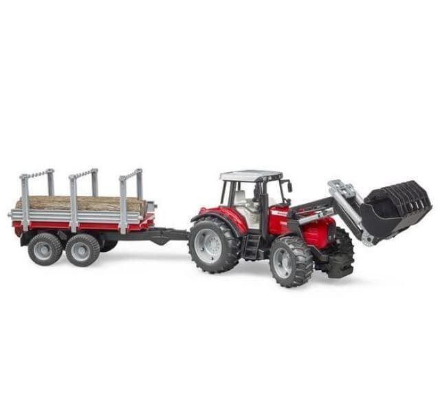 Tractor De Juguete MASSEY FERGUSON 7480 Con Pala Delantera Y Remolque De Madera Esc 1:16 BRUDER 02046 - Imagen 2