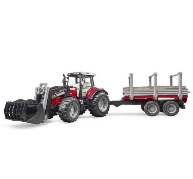 Tractor De Juguete MASSEY FERGUSON 7480 Con Pala Delantera Y Remolque De Madera Esc 1:16 BRUDER 02046 - Imagen 3