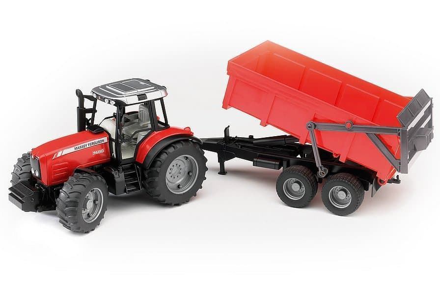 Tractor De Juguete MASSEY FERGUSSON 7480 Con Remolque-Escala 1:16 BRUDER 02045 - Imagen 1