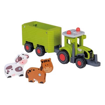 TRACTOR DE MADERA PARA GANADO, CON REMOLQUE Y ANIMALES DE JUGUETE - Imagen 1