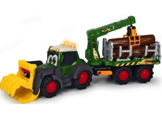 Tractor Fendt forestal con remolque y troncos luces y sonido 65cm - Imagen 1