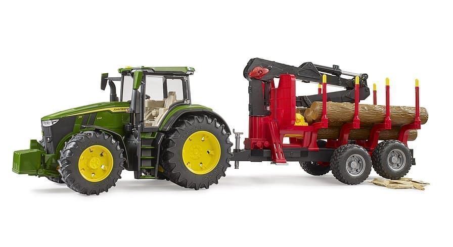 Tractor John Deere 7R con remolque autocargador y 4 troncos de árbol de juguete Bruder 03154 - Imagen 1