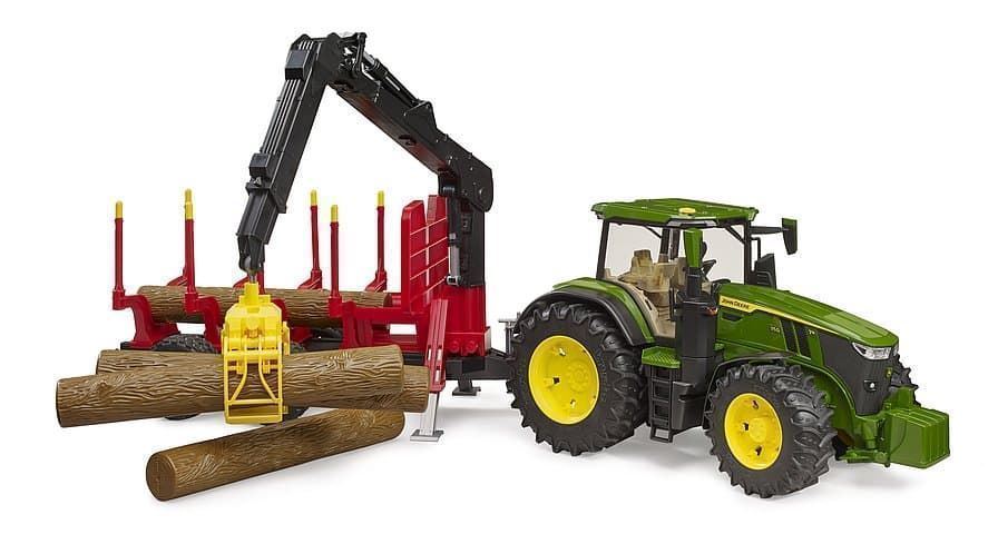 Tractor John Deere 7R con remolque autocargador y 4 troncos de árbol de juguete Bruder 03154 - Imagen 2