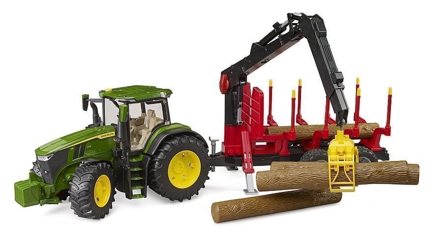 Tractor John Deere 7R con remolque autocargador y 4 troncos de árbol de juguete Bruder 03154 - Imagen 3