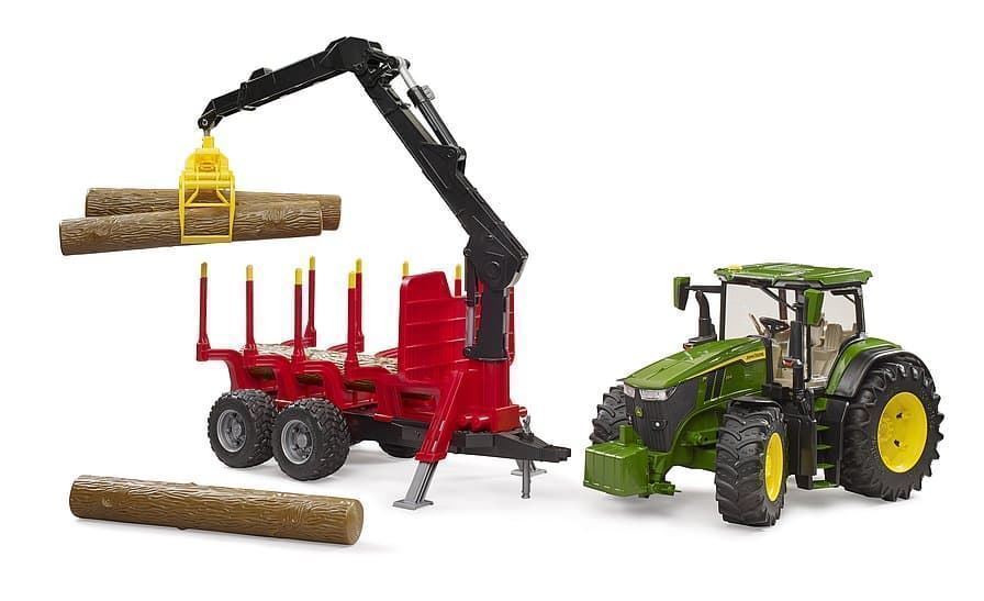 Tractor John Deere 7R con remolque autocargador y 4 troncos de árbol de juguete Bruder 03154 - Imagen 4