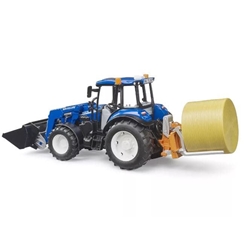 Tractor New Holland T5-120 con pala, caja de carga y horquillas de juguete BRUDER 02187 - Imagen 2