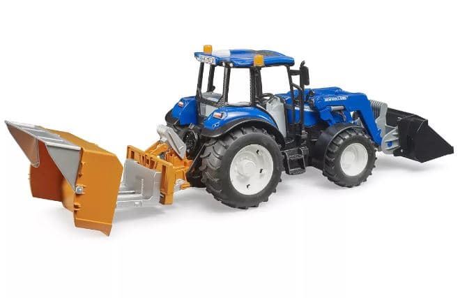 Tractor New Holland T5-120 con pala, caja de carga y horquillas de juguete BRUDER 02187 - Imagen 3