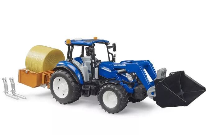 Tractor New Holland T5-120 con pala, caja de carga y horquillas de juguete BRUDER 02187 - Imagen 5